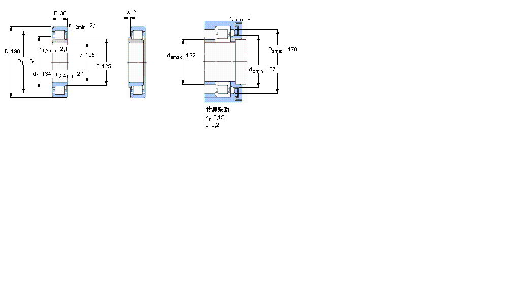SKF 圆柱滚子轴承, 单列, NJ 设计, 于外圈的两个带定位槽NJ221ECN2ML样本图片