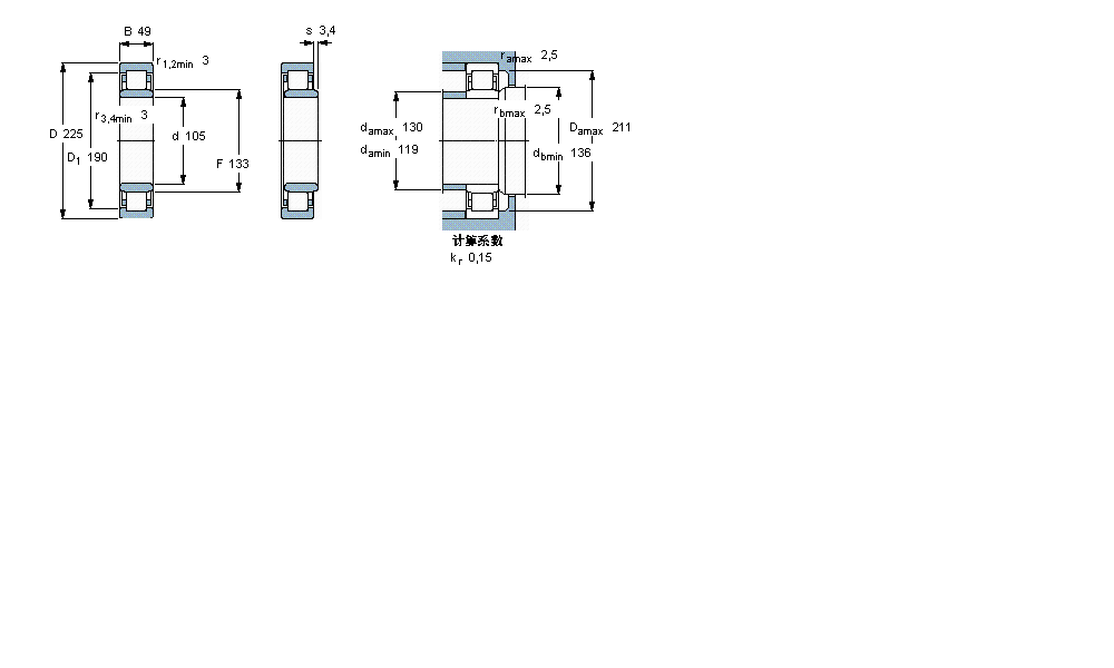 SKF 圆柱滚子轴承, 单列, NU 设计NU321ECJ样本图片