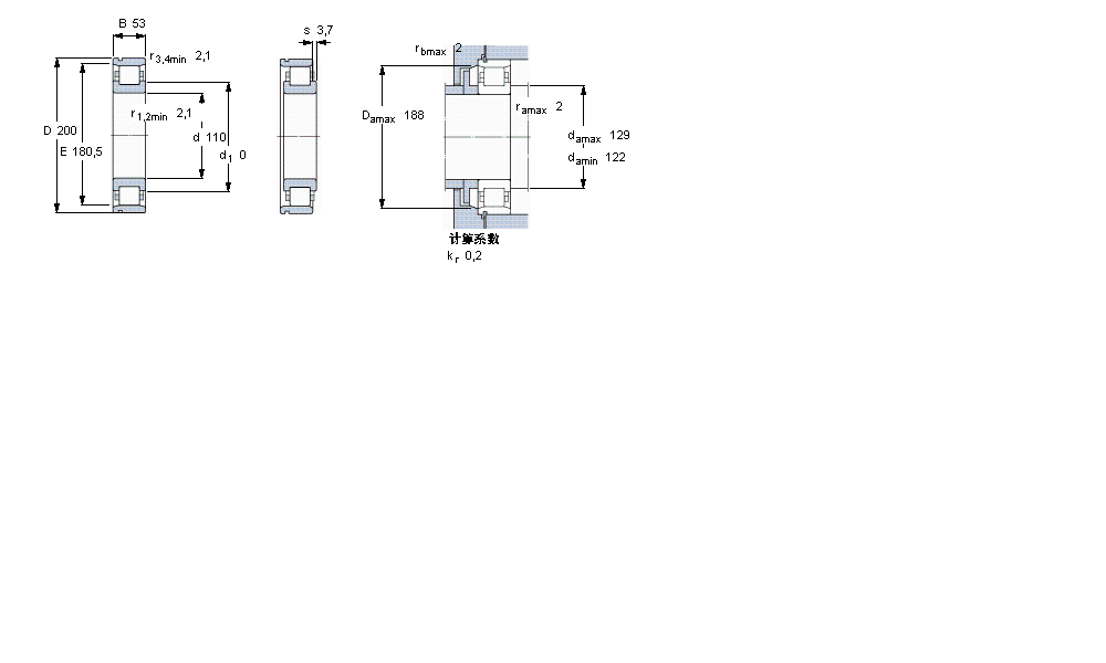 SKF 圆柱滚子轴承, 单列, NU 设计, 于外圈的带止动槽NU2222ECNML样本图片