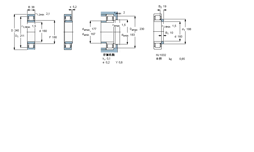 SKF 圆柱滚子轴承, 单列, NU 设计NU1032M样本图片