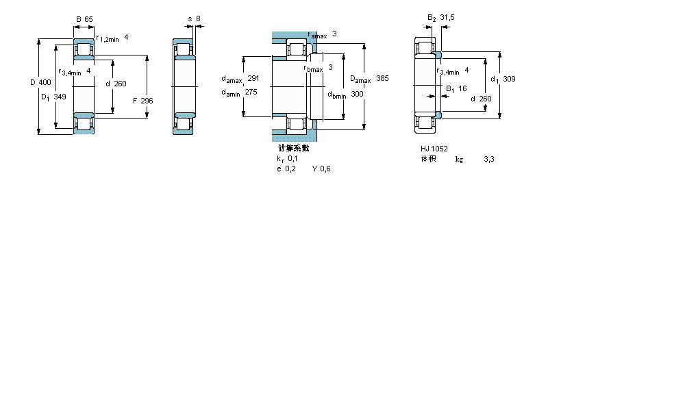 SKF 圆柱滚子轴承, 单列, NU 设计NU1052M样本图片
