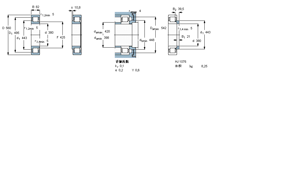 SKF 圆柱滚子轴承, 单列, NJ 设计NJ1076MA样本图片
