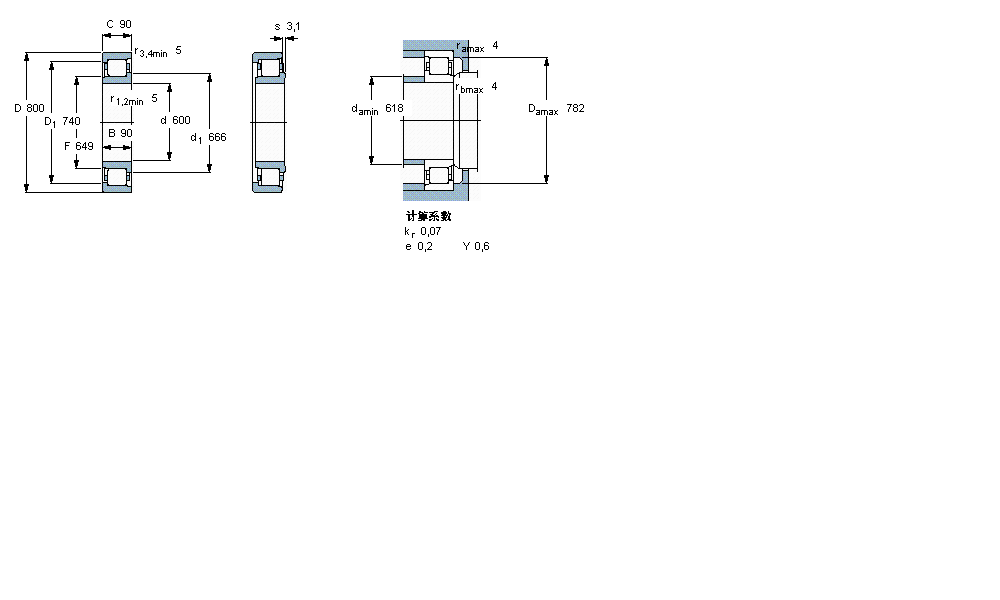 SKF 圆柱滚子轴承, 单列, NJF 设计319165样本图片