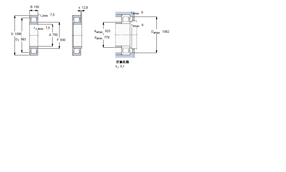 SKF 圆柱滚子轴承, 单列, NU 设计, 于外圈的两个带定位槽NU10/750ECN2MA样本图片