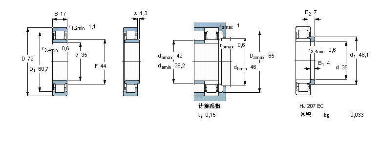 SKF 圆柱滚子轴承, 单列, 含Solid Oil, NU 设计NU207ECP/W64样本图片