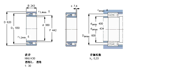 SKF 圆柱滚子轴承, 双列, NNU K, 圆锥型内孔NNU4176K30M样本图片