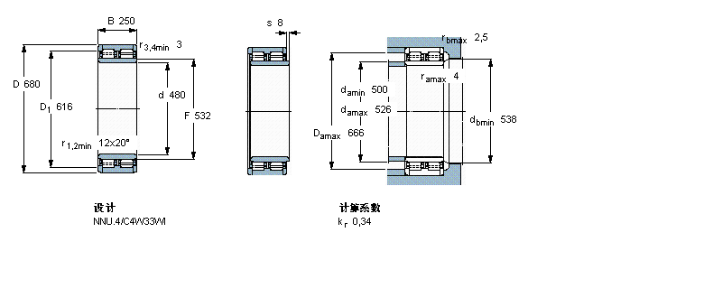 SKF 圆柱滚子轴承, 双列, NNU.4316848A样本图片