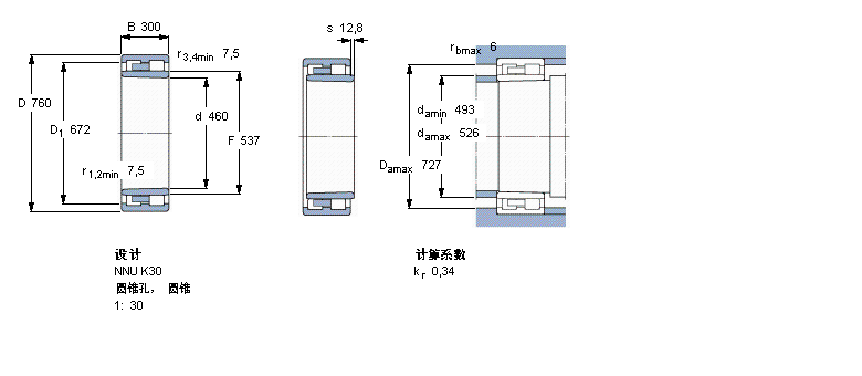 SKF 圆柱滚子轴承, 双列, NNU K, 圆锥型内孔NNU4192K30M样本图片