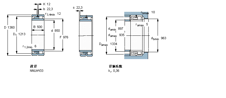 SKF 圆柱滚子轴承, 双列, NNUNNU41/850M/W33样本图片