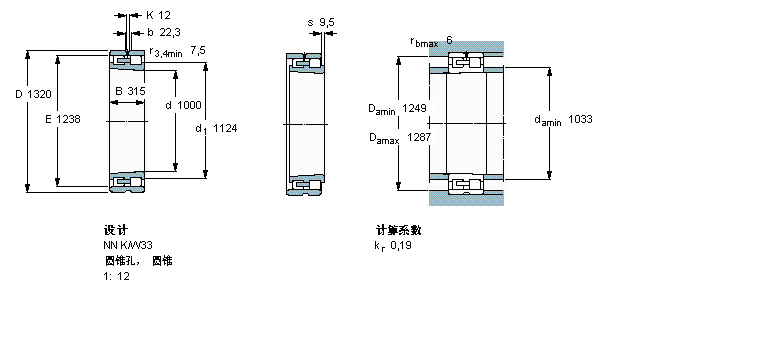 SKF 圆柱滚子轴承, 双列, NN K, 圆锥型内孔NN49/1000K/W33X样本图片