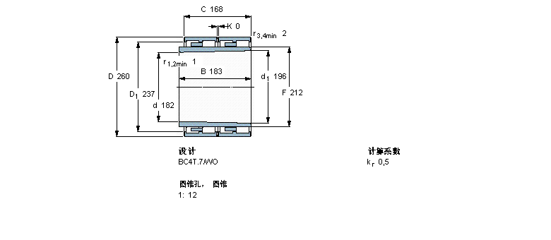 SKF 圆柱滚子轴承, 四列, BC4T.7, 圆锥型内孔, 延长内圈宽度312942样本图片