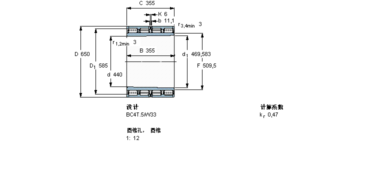 SKF 圆柱滚子轴承, 四列, BC4T.5, 圆锥型内孔313032样本图片