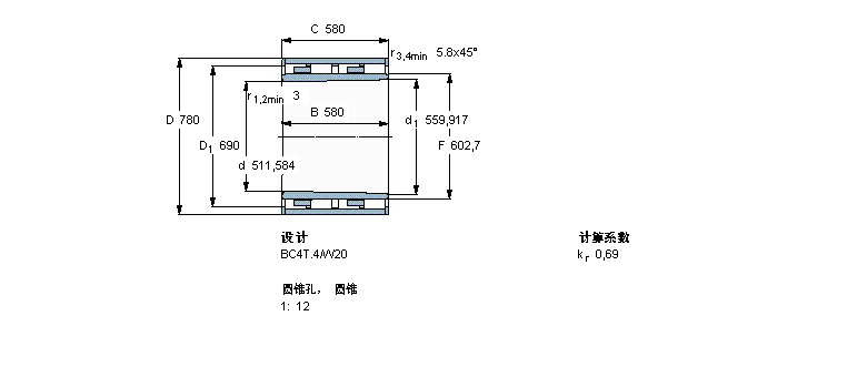 SKF 圆柱滚子轴承, 四列, BC4T.4, 圆锥型内孔BC4B457956VCE样本图片