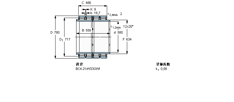 SKF 圆柱滚子轴承, 四列, BC4.21, 延长内圈宽度BC4-8013/HA4样本图片