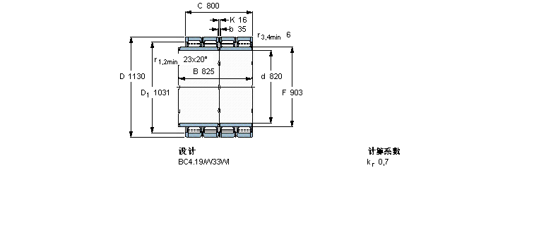 SKF 圆柱滚子轴承, 四列, BC4.19, 延长内圈宽度319313样本图片