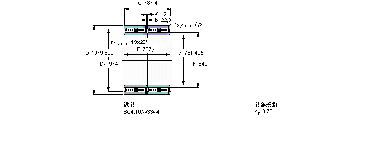 SKF 圆柱滚子轴承, 四列, BC4.10BC4B322143/HB3样本图片