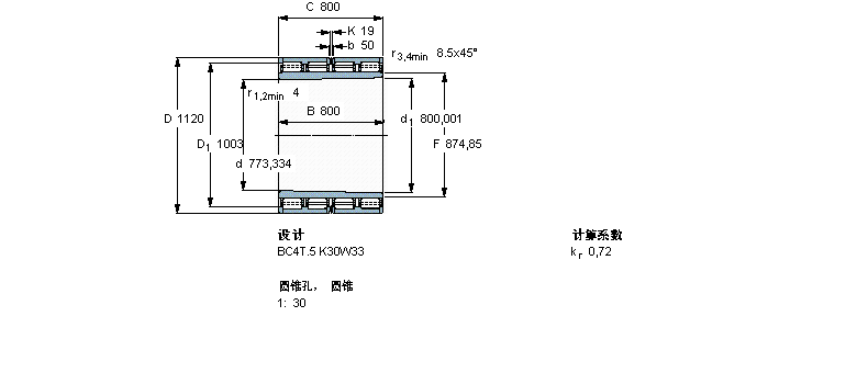 SKF 圆柱滚子轴承, 四列, BC4T.5, 圆锥型内孔BC4B319991/HA4样本图片