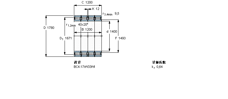 SKF 圆柱滚子轴承, 四列, BC4.14BC4-8042/HA4样本图片
