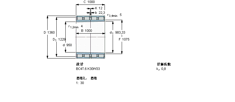 SKF 圆柱滚子轴承, 四列, BC4T.6, 圆锥型内孔314520CK30样本图片