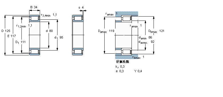 SKF 圆柱滚子轴承, 单列满装滚子, NCF 设计NCF3016CV样本图片