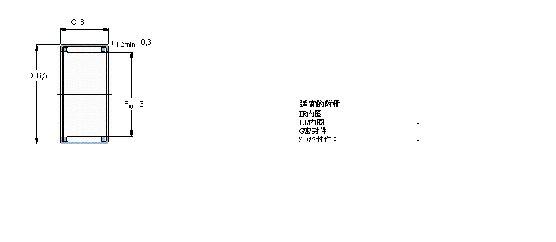 SKF 滚针轴承, 冲压外圈, 开式尾端, 无密封件HK0306TN样本图片