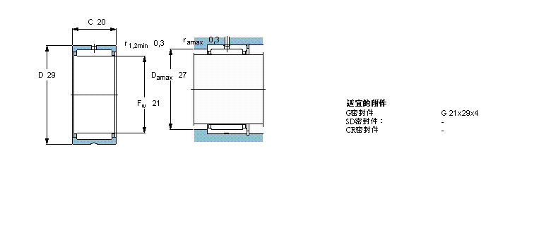 SKF 滚针轴承, 带法兰，无内圈, 无密封件NK21/20样本图片