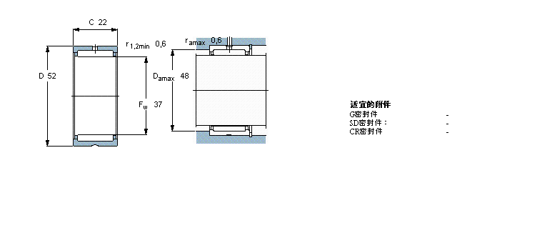 SKF 滚针轴承, 带法兰，无内圈, 无密封件NKS37样本图片