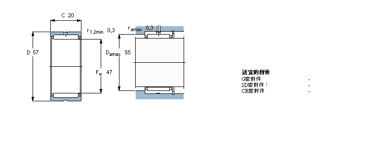 SKF 滚针轴承, 带法兰，无内圈, 无密封件NK47/20样本图片