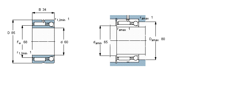 SKF 组合式滚针轴承, 滚针/角接触球轴承, 轴向负荷 单向NKIA5912样本图片