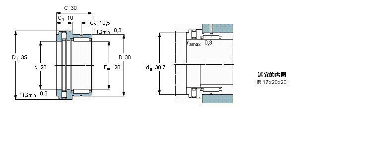 SKF 组合式滚针轴承, 滚针/圆柱滚子推力轴承NKXR20样本图片