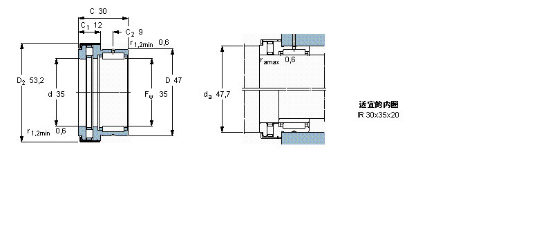 SKF 组合式滚针轴承, 滚针/圆柱滚子推力轴承NKXR35Z样本图片