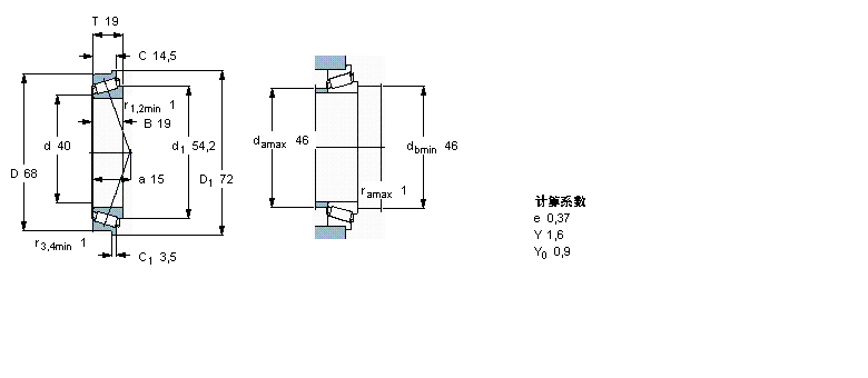 SKF 圆锥滚子轴承, 单列, 公制轴承, 外圈有挡边32008XR/QVA621样本图片