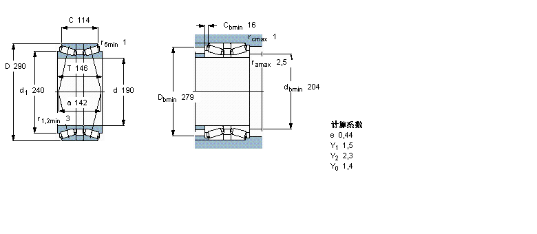 SKF 圆锥滚子轴承, 单列，背对背配对32038T146X/DB42C220样本图片