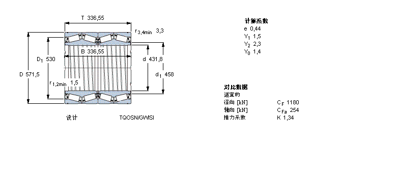 SKF 圆锥滚子轴承, 四列，TQO结构, TQOSN/GWISI, 轴承孔中的螺旋槽BT4-8003E2/C550样本图片