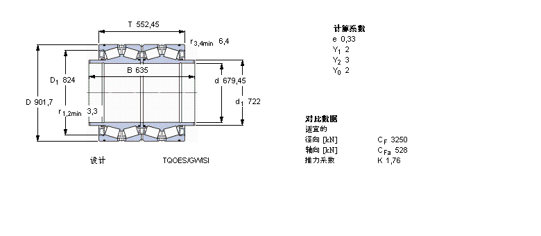 SKF 圆锥滚子轴承, 四列，TQO结构, TQOES/GWISI, 轴承孔中的螺旋槽BT4B334016G/HA1VA901样本图片