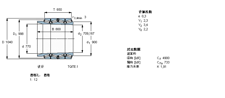 SKF 圆锥滚子轴承, 四列，TQI结构, TQITE.1, 圆锥型内孔BT4B334099/HA4样本图片