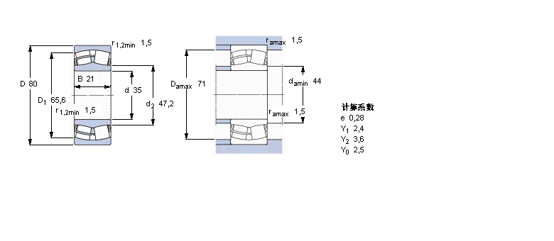 SKF 球面滚子轴承, 圆柱和圆锥孔, 圆柱型内孔, 无密封件21307CC样本图片