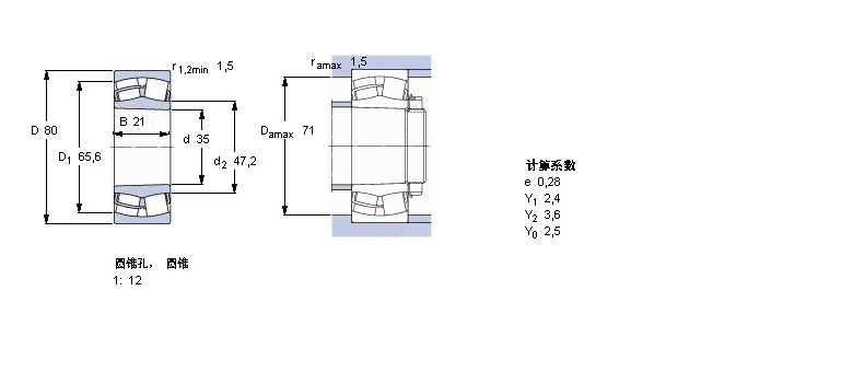 SKF 球面滚子轴承, 圆柱和圆锥孔, 圆锥型内孔, 无密封件21307CCK样本图片