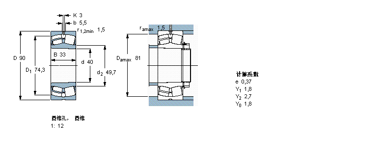 SKF 球面滚子轴承, 圆柱和圆锥孔, 圆锥型内孔, 无密封件22308EK样本图片