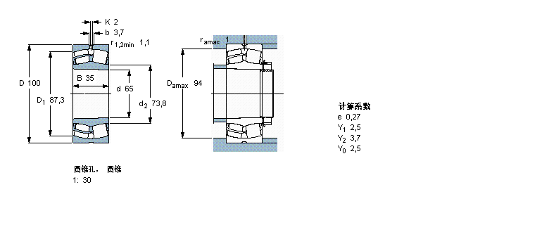 SKF 球面滚子轴承, 圆柱和圆锥孔, 圆锥型内孔, 无密封件24013CCK30/W33样本图片