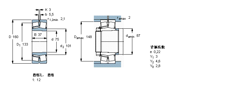 SKF 球面滚子轴承, 圆柱和圆锥孔, 圆锥型内孔, 无密封件21315EK样本图片