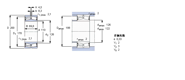 SKF 球面滚子轴承, 圆柱和圆锥孔, 圆柱型内孔, 两面密封件23222-2CS5/VT143样本图片