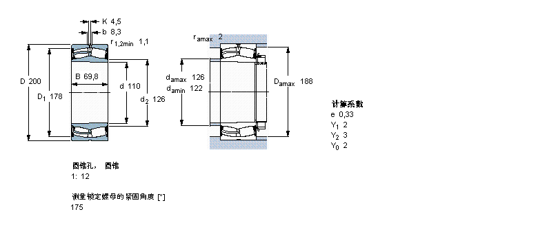 SKF 球面滚子轴承, 圆柱和圆锥孔, 圆锥型内孔, 两面密封件23222-2CS5K/VT143样本图片