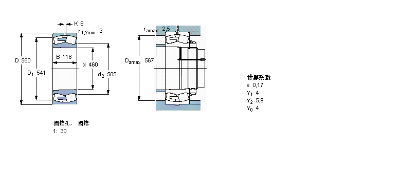 SKF 球面滚子轴承, 圆柱和圆锥孔, 圆锥型内孔, 无密封件24892CAK30MA/W20样本图片