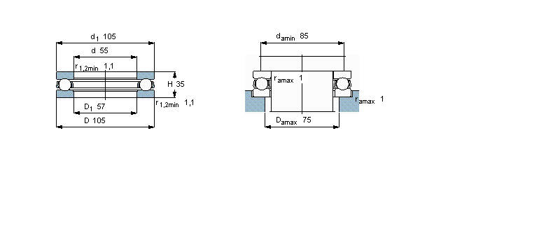 SKF 推力球轴承, 单向51311样本图片