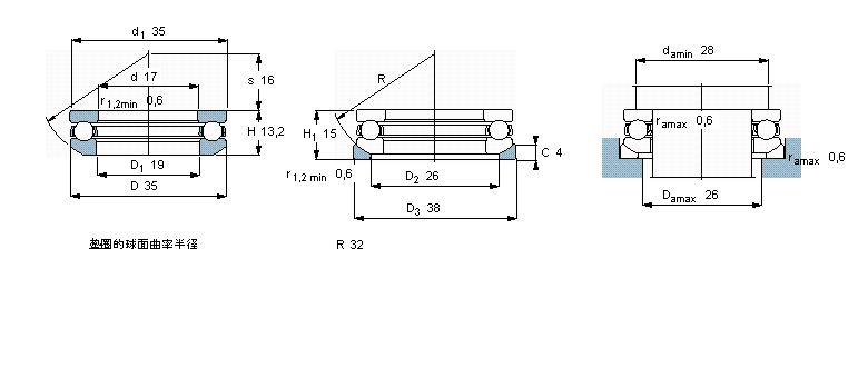 SKF 推力球轴承, 单向，带球面轴承座垫圈53203样本图片