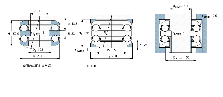 SKF 推力球轴承, 双向，带球面轴承座垫圈54420M样本图片