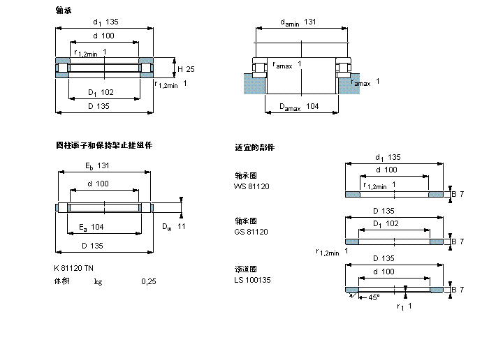 SKF 圆柱滚子推力轴承, 轴承 / 圆柱滚子和保持架止推组件81120TN样本图片