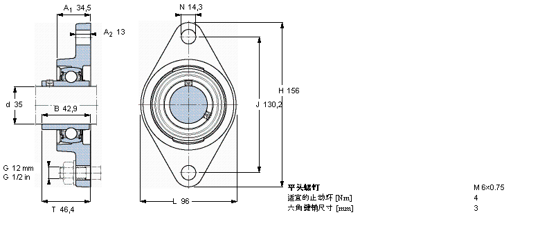SKF 用于高温的Y-轴承单元，带法兰单元，椭圆轴承座, 公制轴承FYT35TF/VA201样本图片