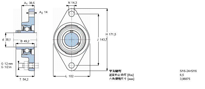 SKF 用于高温的Y-轴承单元，带法兰单元，椭圆轴承座, 英制轴承FYT1.1/2TF/VA201样本图片